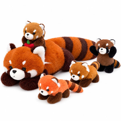 Famille Panda Roux en Peluche avec 4 Bébés