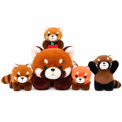 Famille Panda Roux en Peluche avec 4 Bébés
