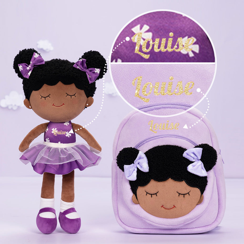 Teint Foncé Personnalisée Poupée en Peluche en Robe Violette