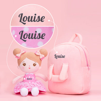 Personnalisée Poupée en Peluche avec Yeux Ouverts en Robe à Pois Roses