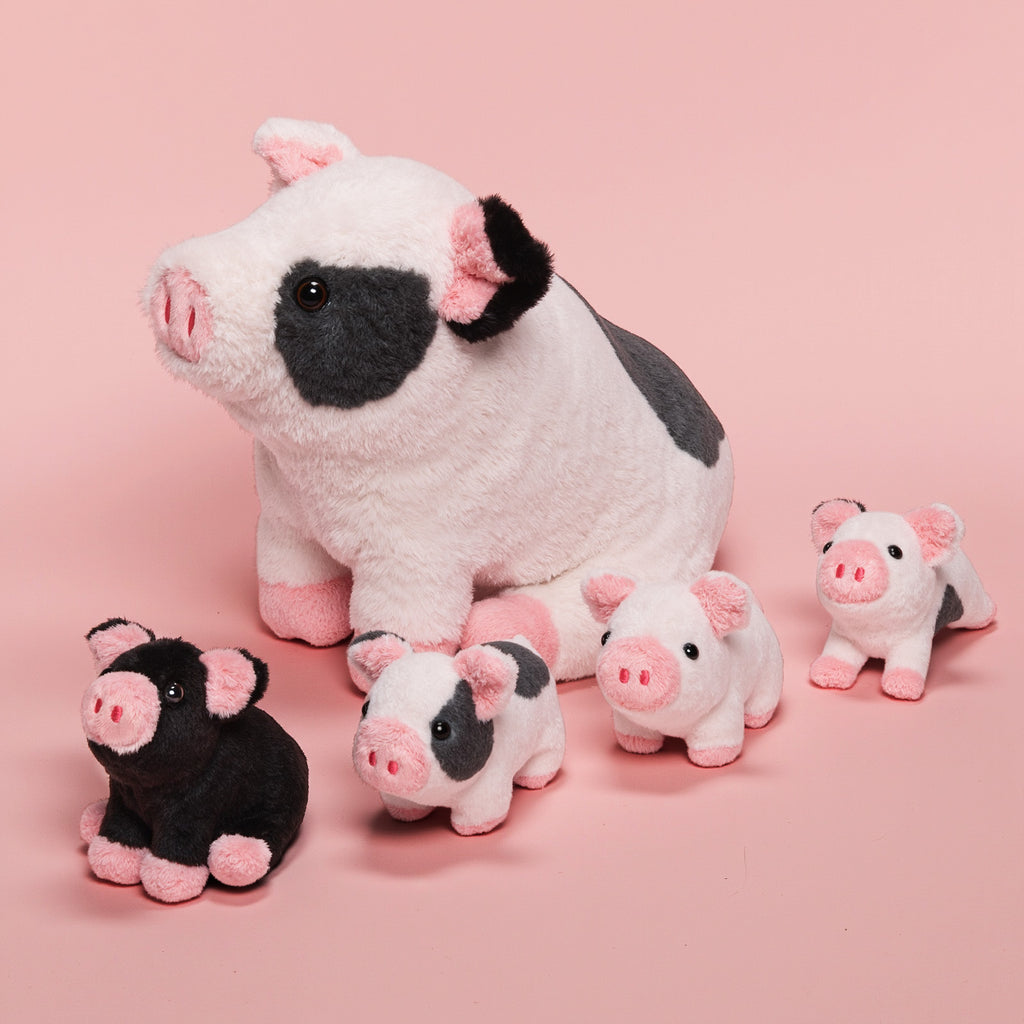 Peluche de La Famille des Cochons Tachetés, Qui Contient 4 Adorables Porcelets en Peluche