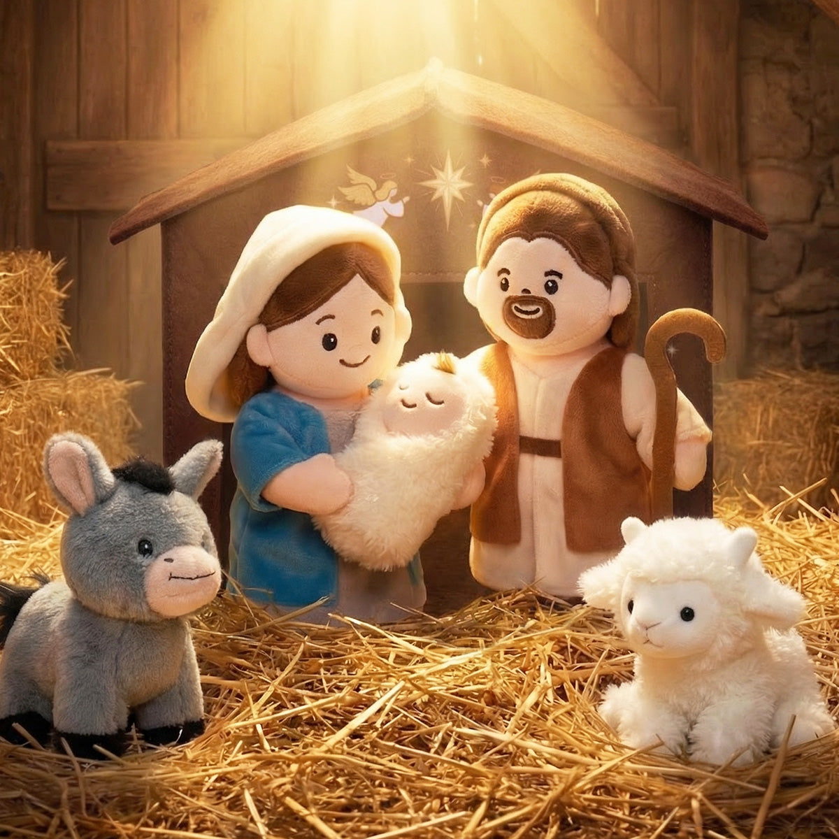 Set de Nativité Doux – Crèche en Peluche avec la Sainte Famille & les Animaux