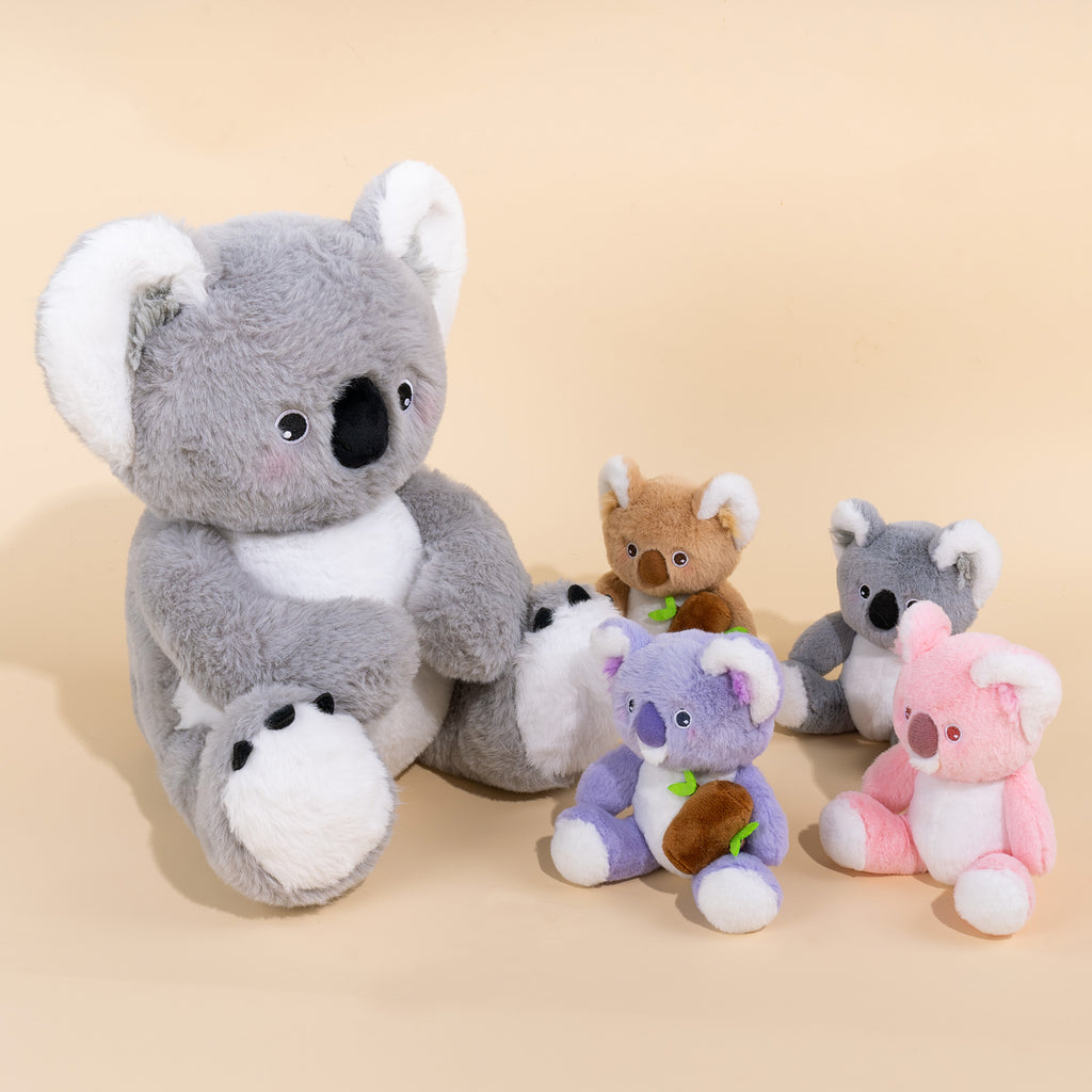 Ensemble de Jeu en Peluche de Famille Koalas avec 4 Bébés Coffrets Cadeaux pour Tout-petit