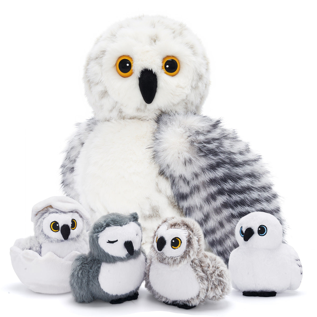 Peluches famille Hibou avec 4 bébés - Avec tête rotative