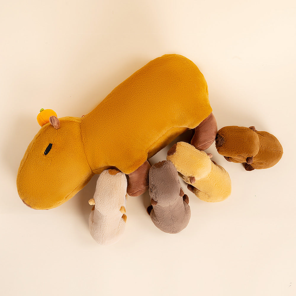 Ensemble de Jeu en Peluche de Famille Kapibaras avec 4 Bébés Coffrets Cadeaux pour Tout-petit