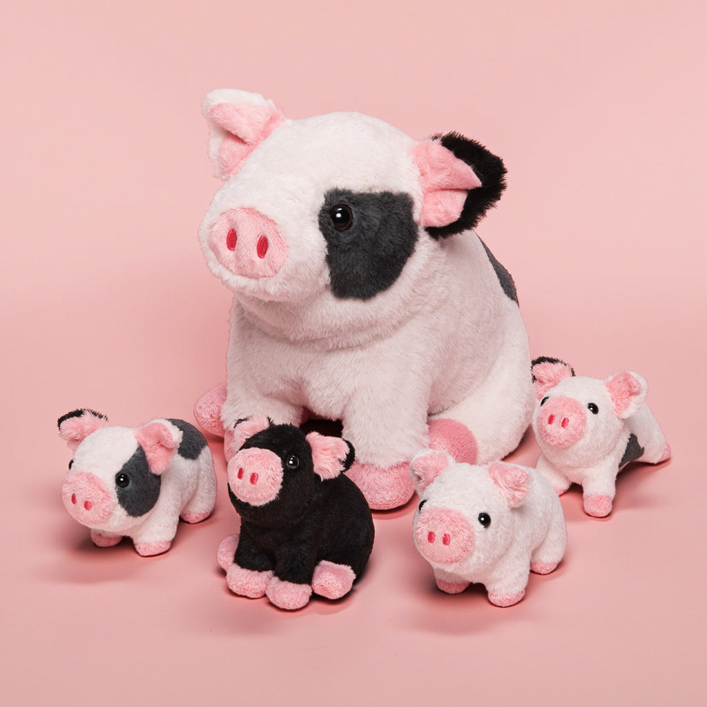 Peluche de La Famille des Cochons Tachetés, Qui Contient 4 Adorables Porcelets en Peluche