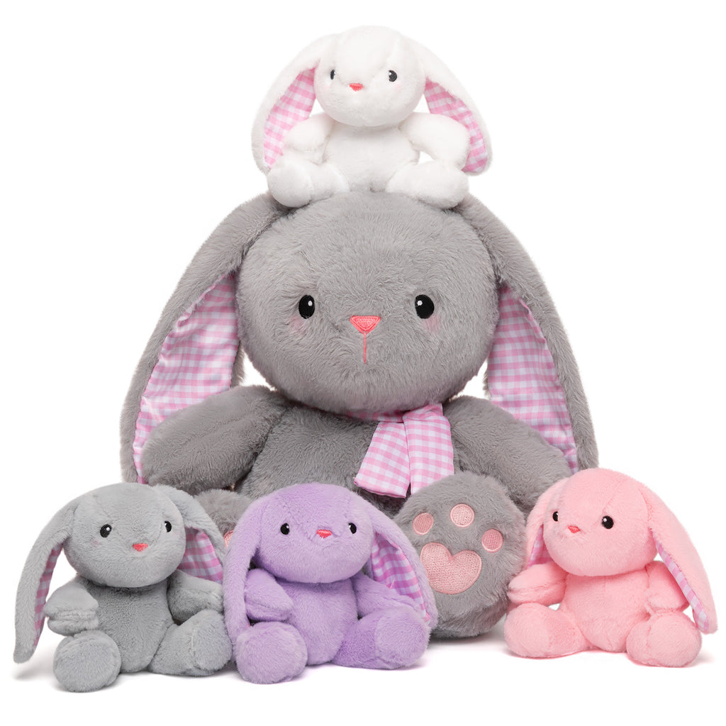 Ensemble de Jeu en Peluche de Famille Lapins avec 4 Bébés Coffrets Cadeaux pour Tout-petit