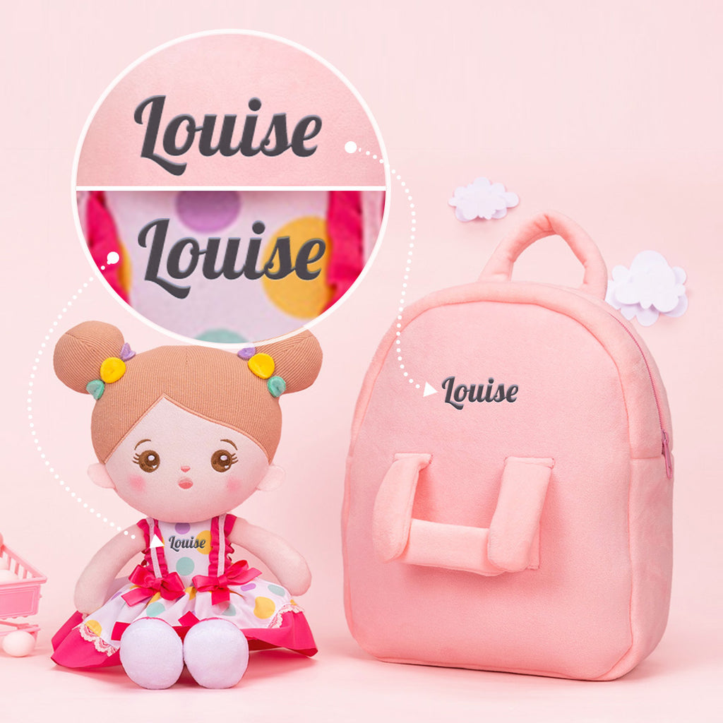 Personnalisée Poupée en Peluche avec Yeux Ouverts en Robe Noeud Rose