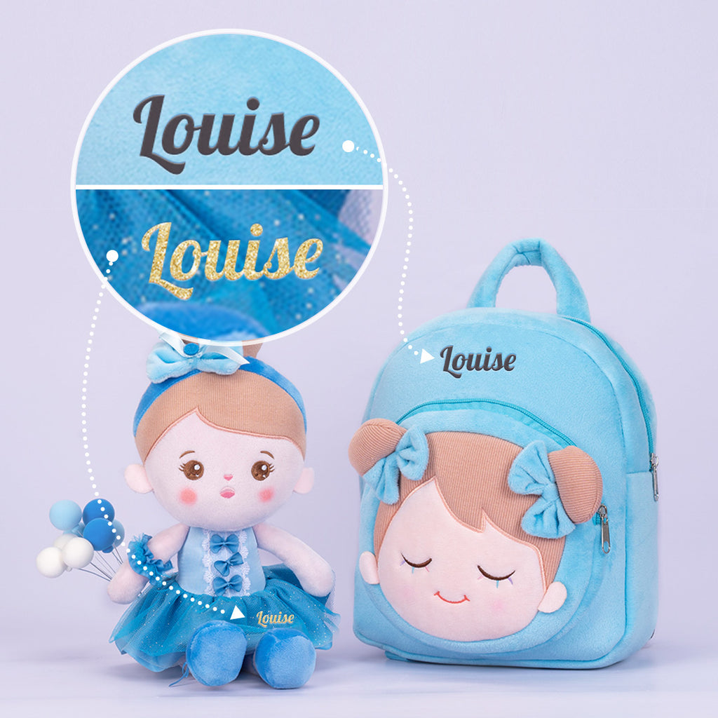 Personnalisée Poupée en Peluche avec Yeux Ouverts en Robe de Danse Bleue