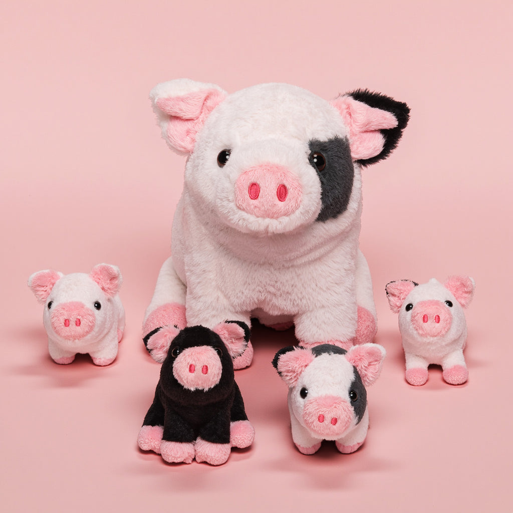 Peluche de La Famille des Cochons Tachetés, Qui Contient 4 Adorables Porcelets en Peluche