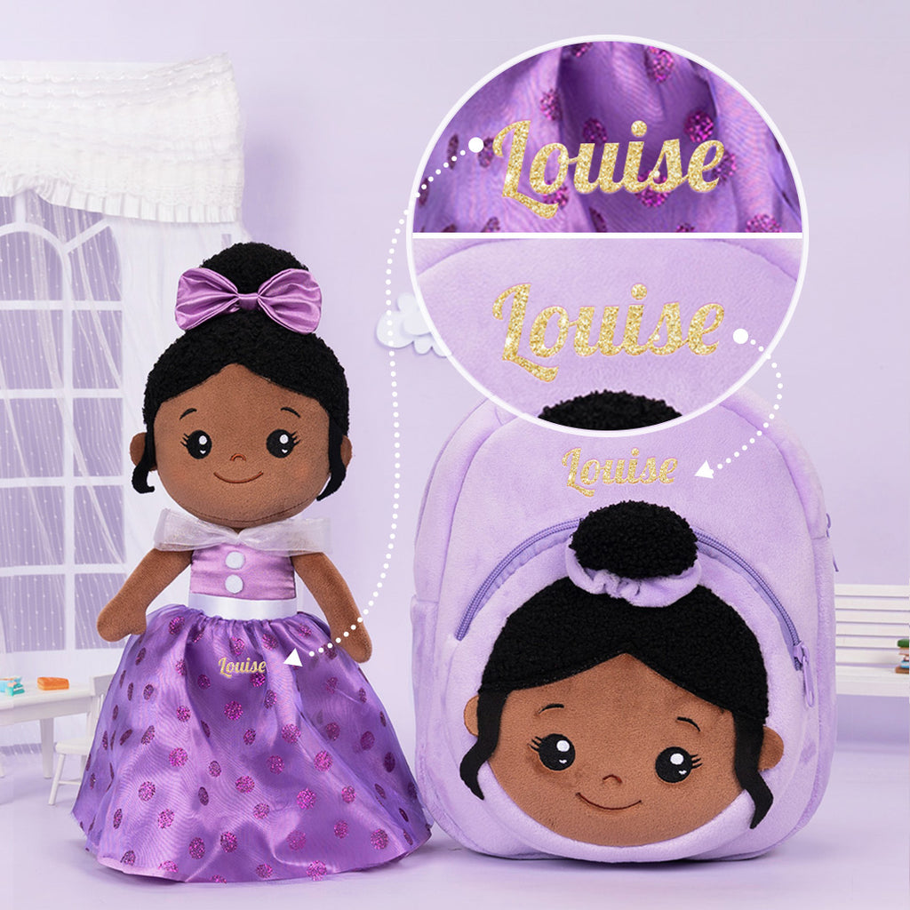 Teint Foncé Personnalisée Poupée en Peluche en Robe Longue Violette