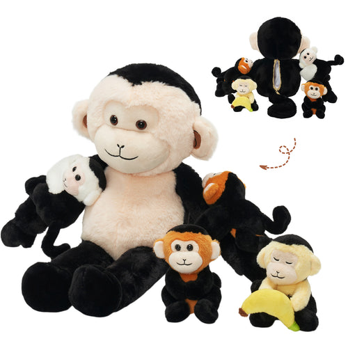 Peluche singe capucin avec 4 bébés