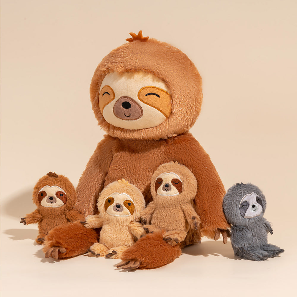 Ensemble de Jeu en Peluche de Famille Paresseux avec 4 Bébés Coffrets Cadeaux pour Tout-petit