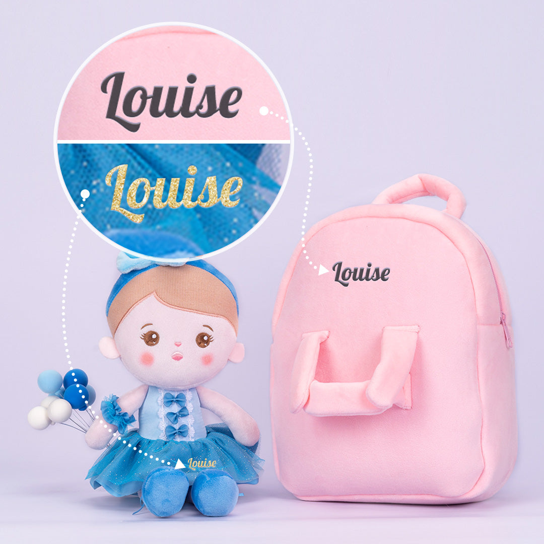 Personnalisée Poupée en Peluche avec Yeux Ouverts en Robe de Danse Bleue