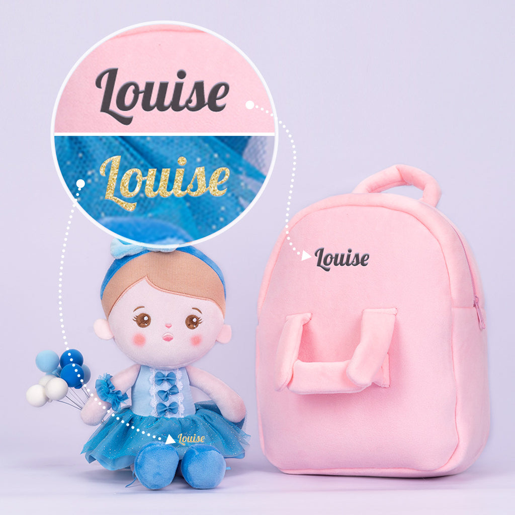 Personnalisée Poupée en Peluche avec Yeux Ouverts en Robe de Danse Bleue