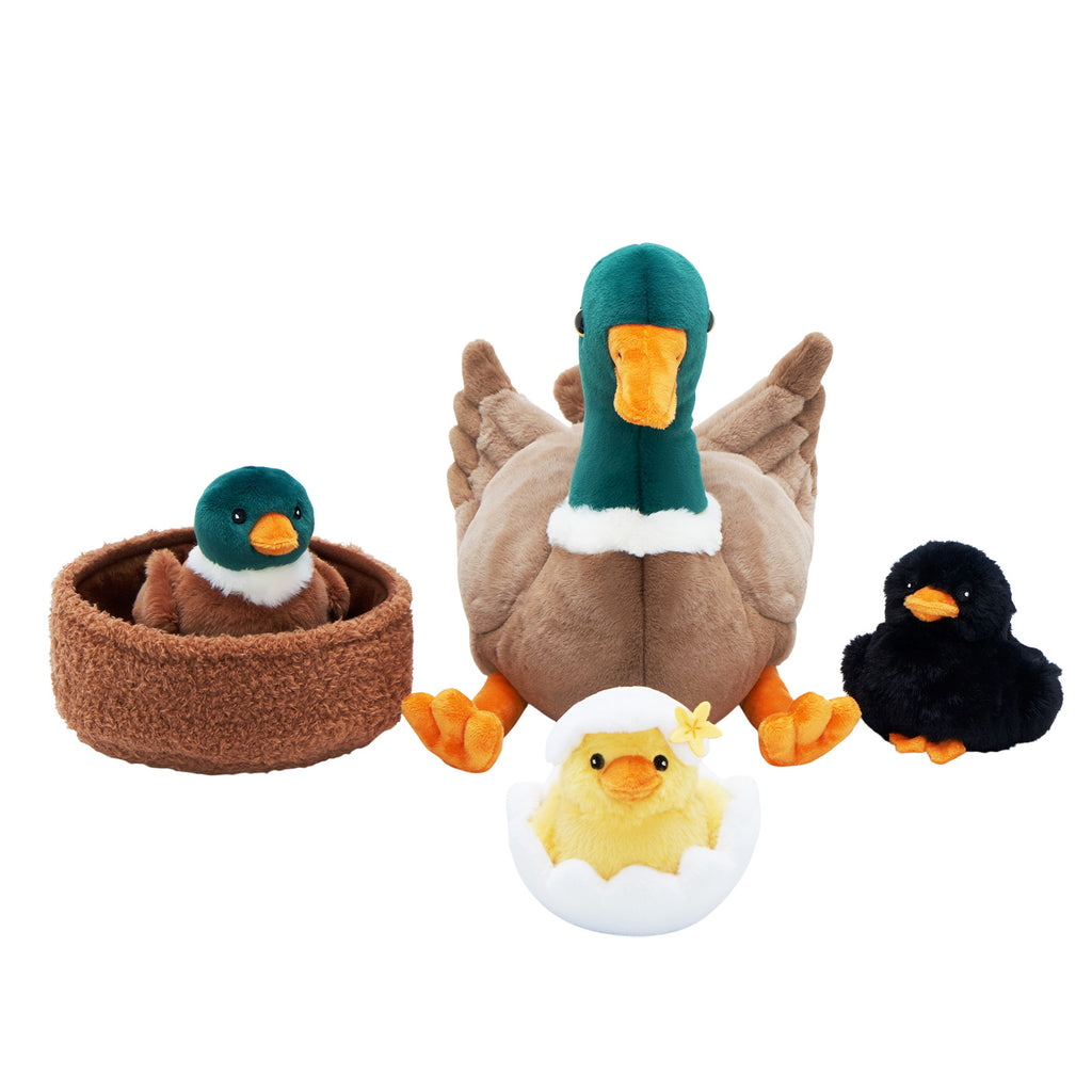 Famille de Canards, Peluche Nid de Canard avec 4 Bébés Canards à L'intérieur