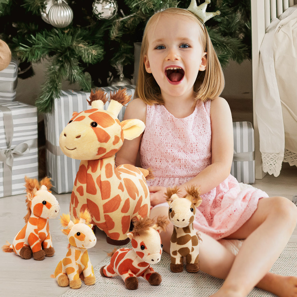 Ensemble de Jouets en Peluche Famille Girafe avec Coffret Cadeau 4 Pièces pour Bébé et Tout-petit