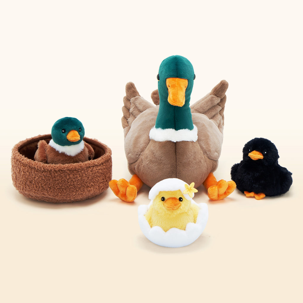 Famille de Canards, Peluche Nid de Canard avec 4 Bébés Canards à L'intérieur