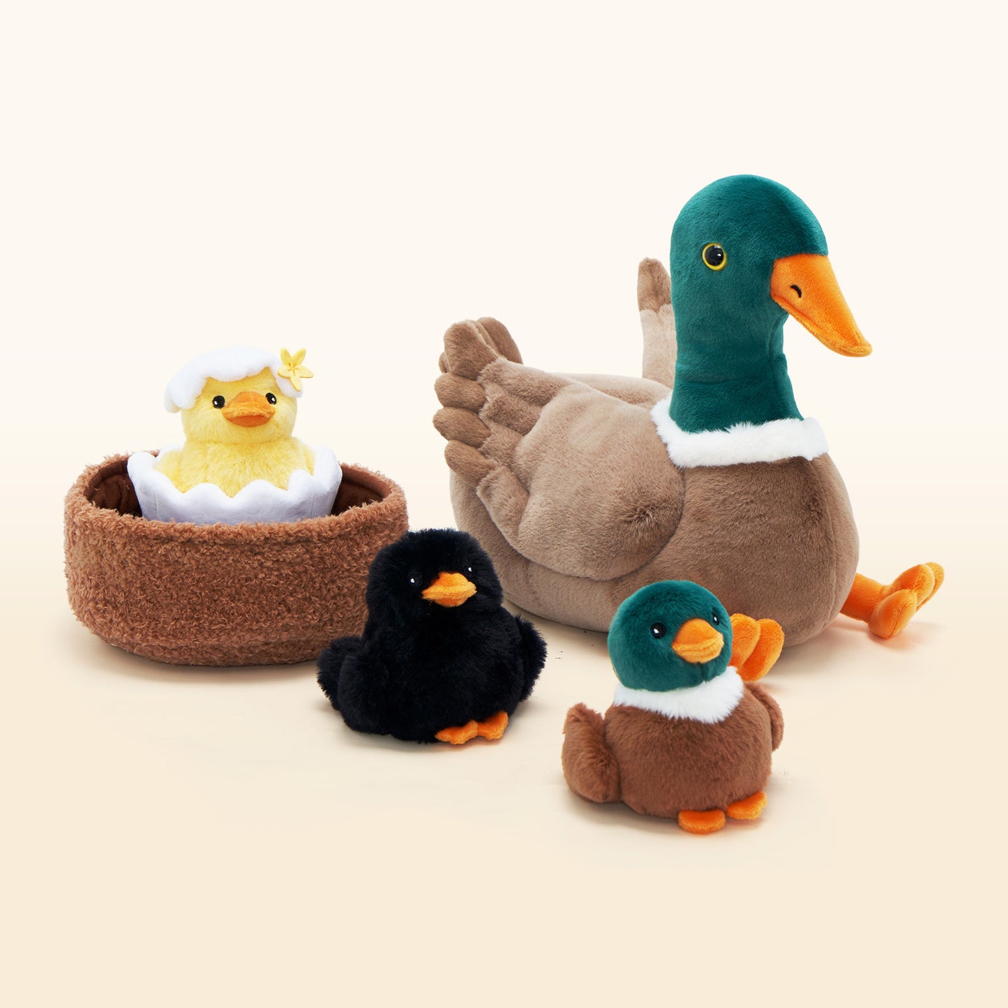 Famille de Canards, Peluche Nid de Canard avec 4 Bébés Canards à L'intérieur
