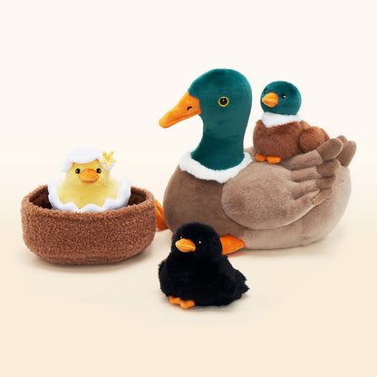 Famille de Canards, Peluche Nid de Canard avec 4 Bébés Canards à L'intérieur