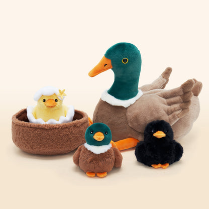Famille de Canards, Peluche Nid de Canard avec 4 Bébés Canards à L'intérieur