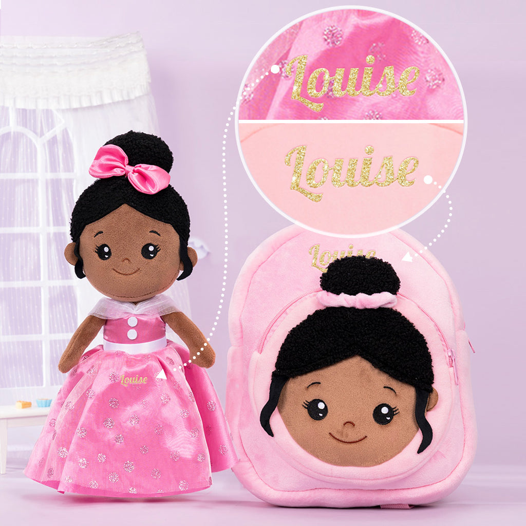 Teint Foncé Personnalisée Poupée en Peluche en Robe Longue Rose