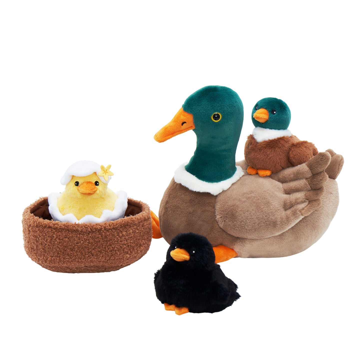 Famille de Canards, Peluche Nid de Canard avec 4 Bébés Canards à L'intérieur