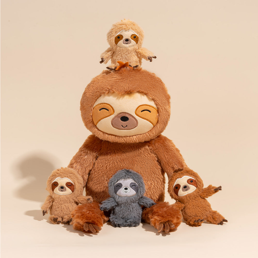 Ensemble de Jeu en Peluche de Famille Paresseux avec 4 Bébés Coffrets Cadeaux pour Tout-petit