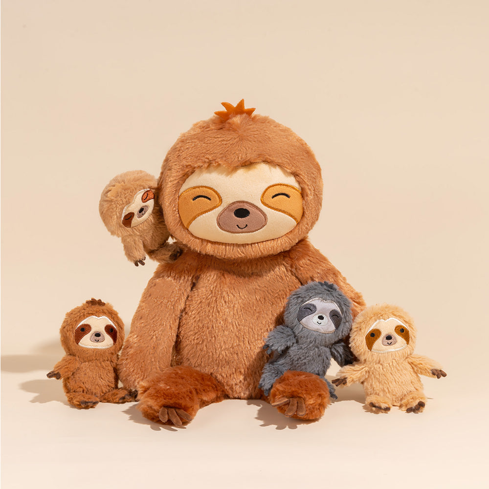 Ensemble de Jeu en Peluche de Famille Paresseux avec 4 Bébés Coffrets Cadeaux pour Tout-petit