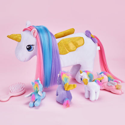Ensemble de Jeu en Peluche de Famille Licornes avec 4 Bébés Coffrets Cadeaux pour Tout-petit