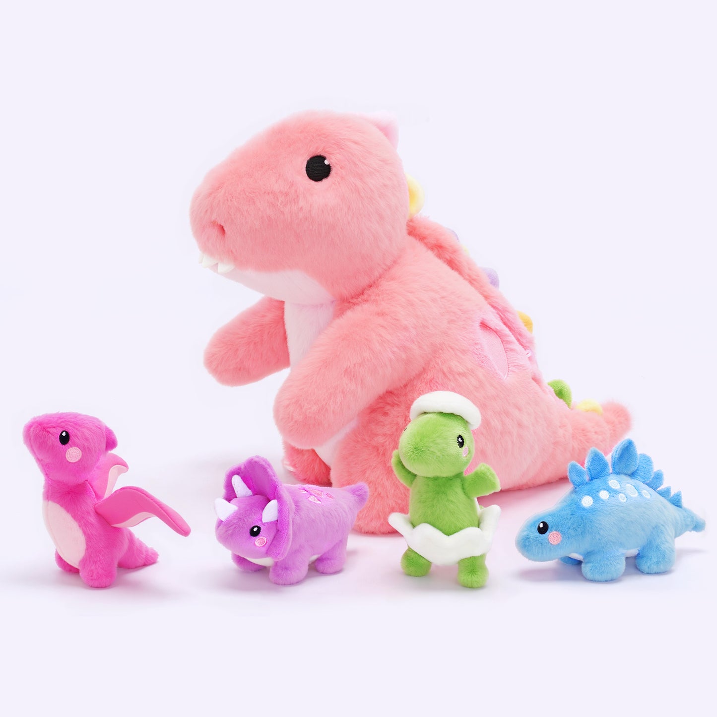 Peluche de la Famille des Dinosaures avec 4 Bébés Dinosaures,Comme Sac à Bandoulière