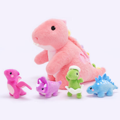 Peluche de la Famille des Dinosaures avec 4 Bébés Dinosaures,Comme Sac à Bandoulière