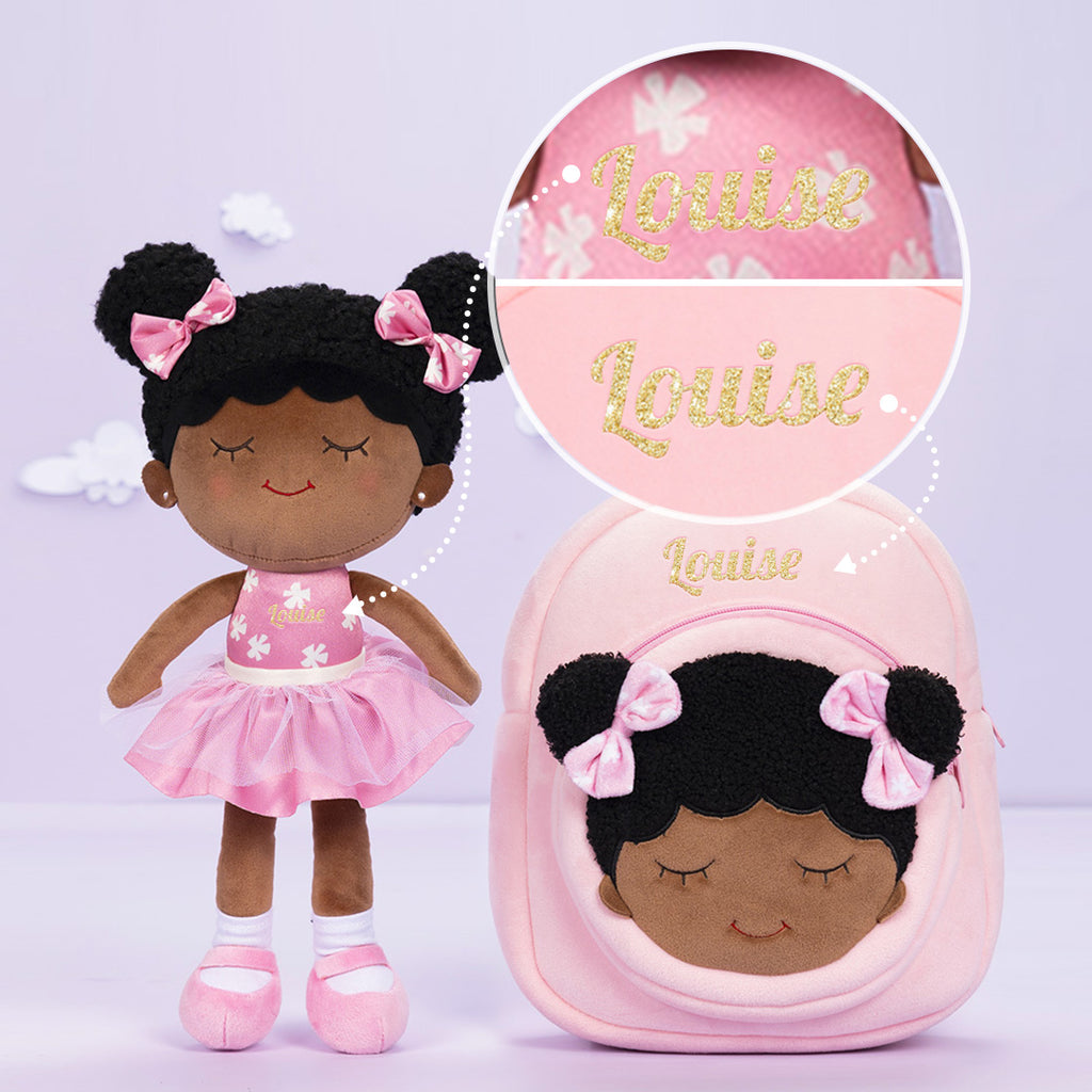 Teint Foncé Personnalisée Poupée en Peluche en Robe Rose