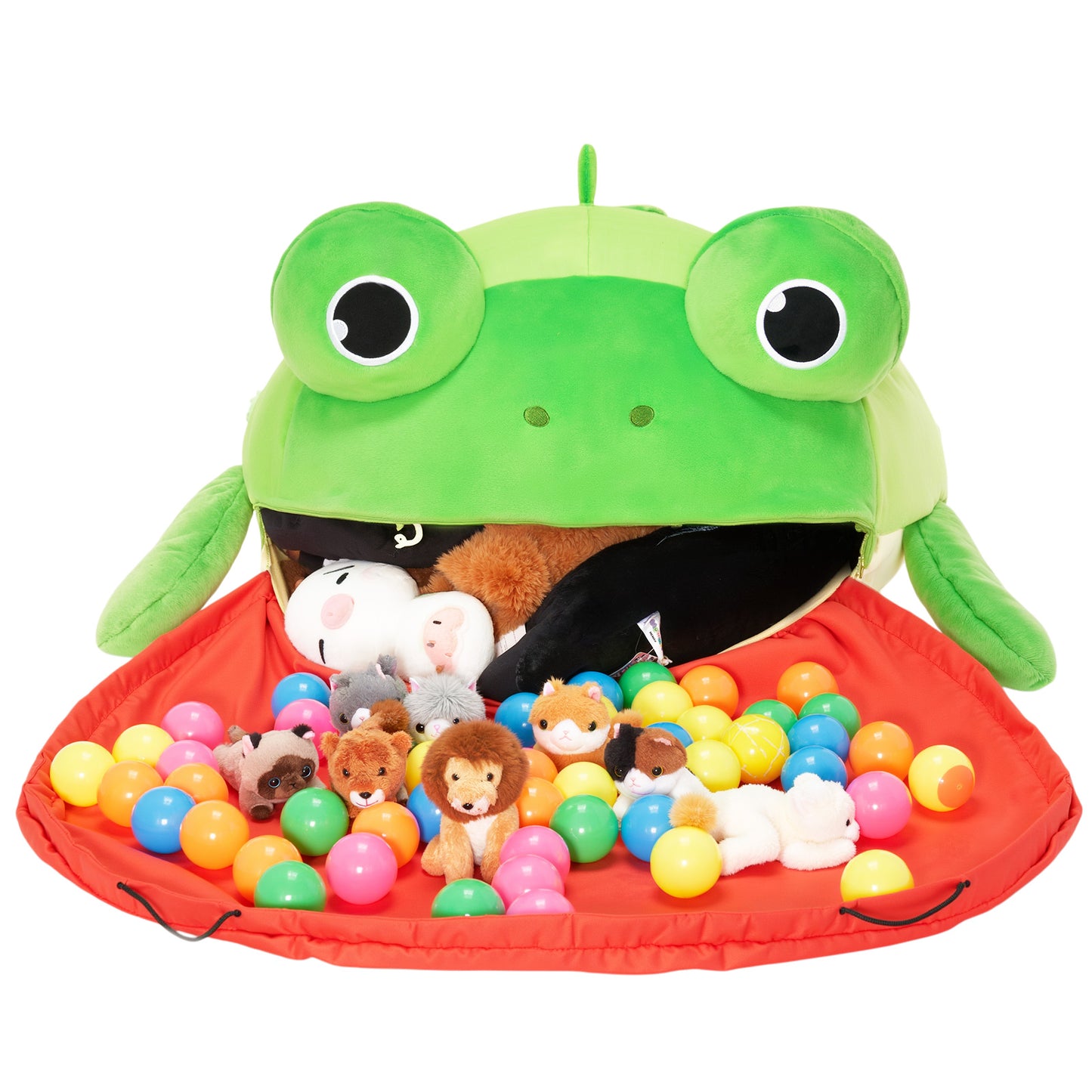 Sac de rangement pour jouets en forme de grenouille avec tapis de jeu qui tire la langue