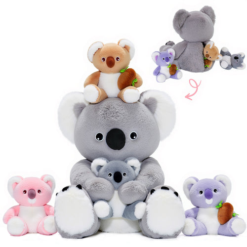 Ensemble de Jeu en Peluche de Famille Koalas avec 4 Bébés Coffrets Cadeaux pour Tout-petit