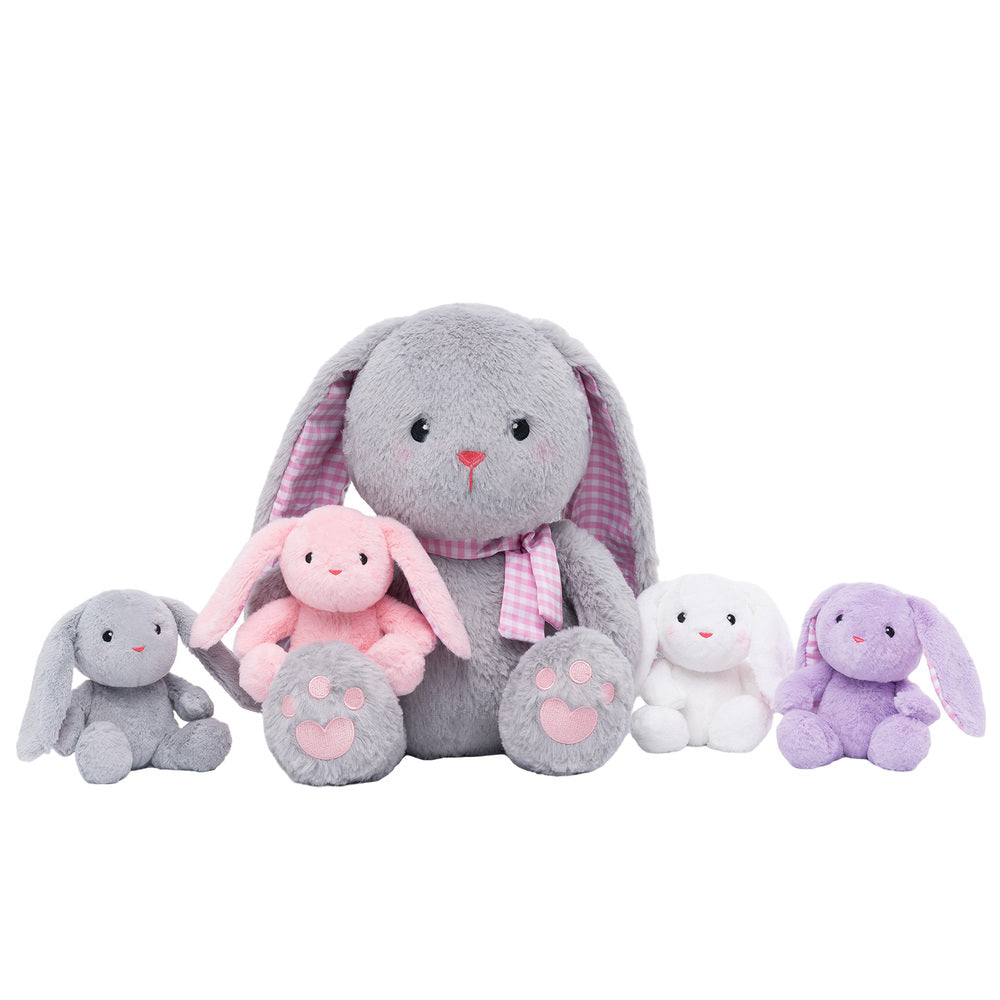 Ensemble de Jeu en Peluche de Famille Lapins avec 4 Bébés Coffrets Cadeaux pour Tout-petit