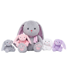 Charger l&#39;image dans la galerie, Ensemble de Jeu en Peluche de Famille Lapins avec 4 Bébés Coffrets Cadeaux pour Tout-petit