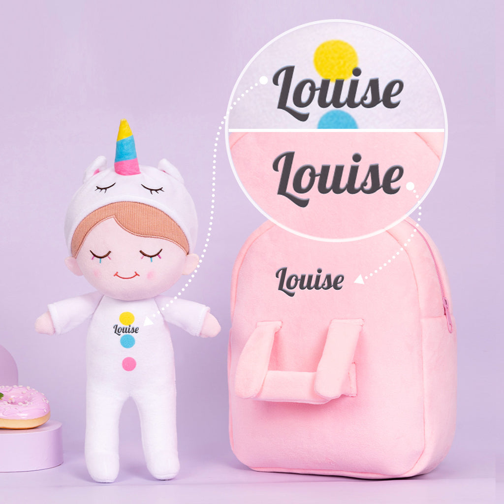 Personnalisée Poupée en Peluche avec Cils Arc-en-ciel en Pyjama de Licorne