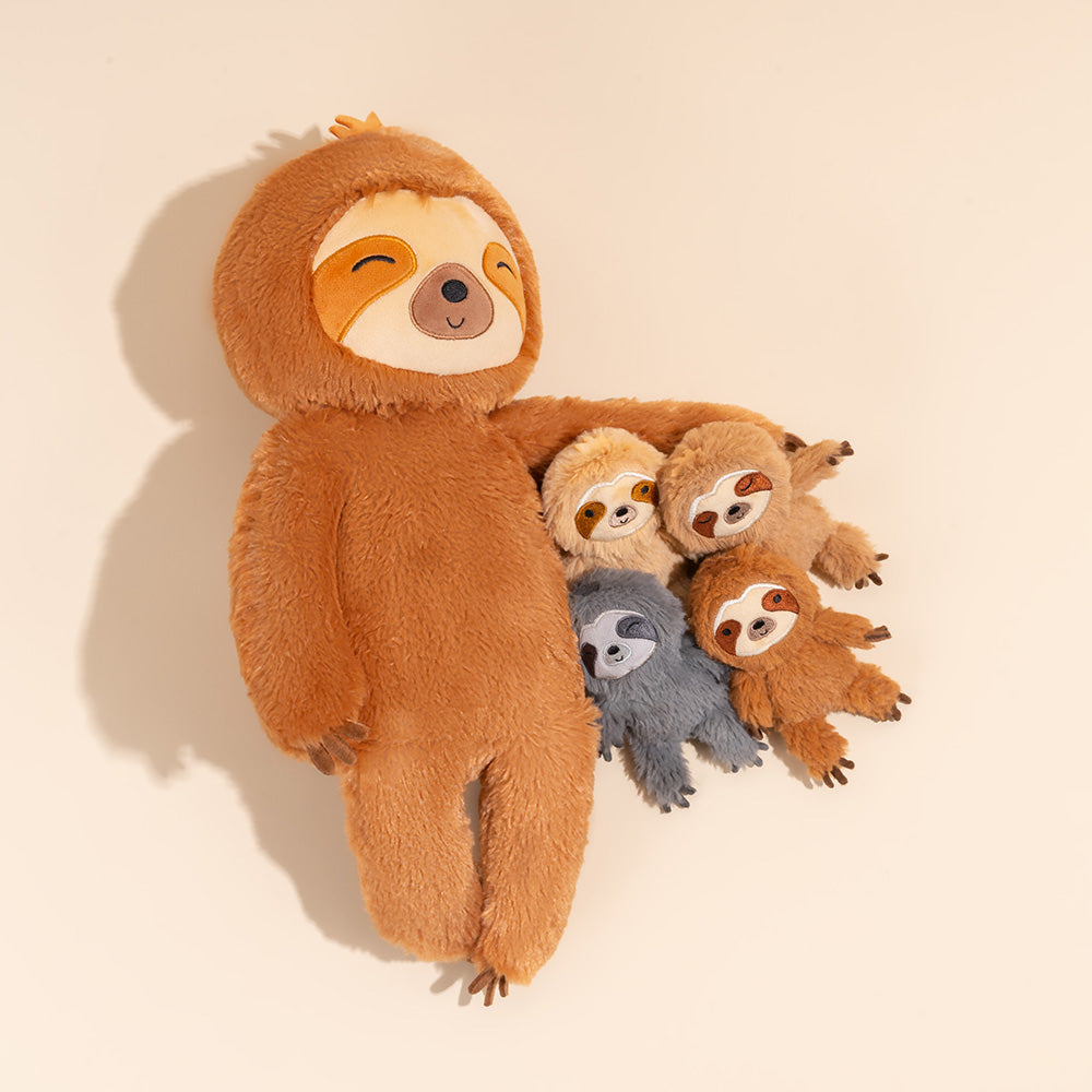 Ensemble de Jeu en Peluche de Famille Paresseux avec 4 Bébés Coffrets Cadeaux pour Tout-petit