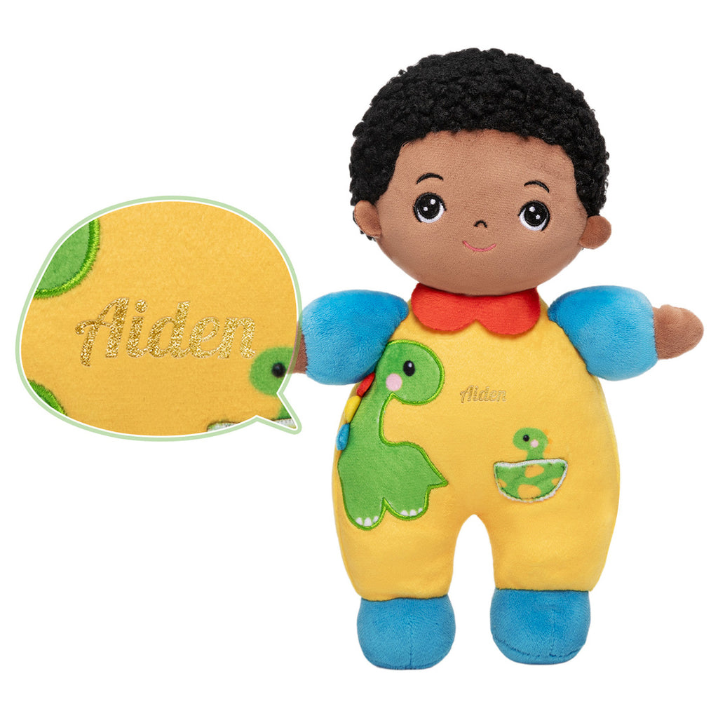 Mini Poupée En Peluche Personnalisée Dinosaure à Peau Foncée Et Coffret Cadeau
