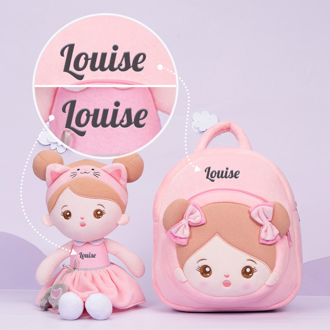 Personnalisée Poupée en Peluche avec Yeux Ouverts de Chat Rose