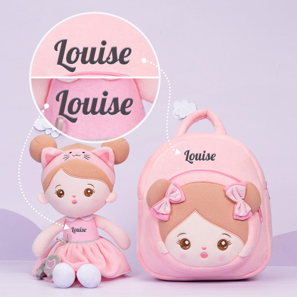 Personnalisée Poupée en Peluche avec Yeux Ouverts de Chat Rose