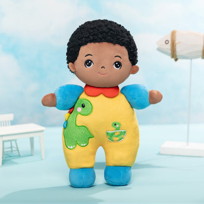 Mini Poupée En Peluche Personnalisée Dinosaure à Peau Foncée Et Coffret Cadeau