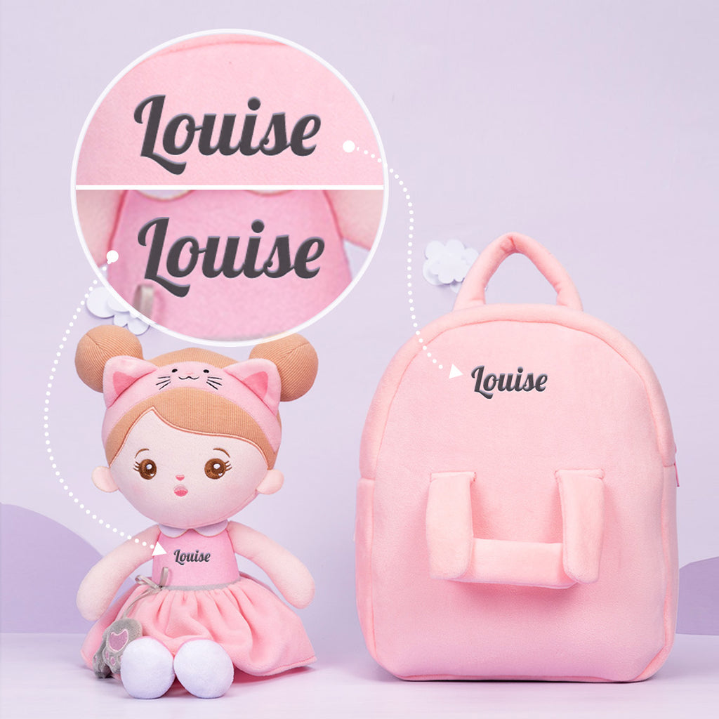 Personnalisée Poupée en Peluche avec Yeux Ouverts de Chat Rose