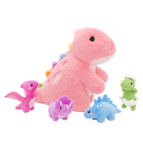 Peluche de la Famille des Dinosaures avec 4 Bébés Dinosaures,Comme Sac à Bandoulière