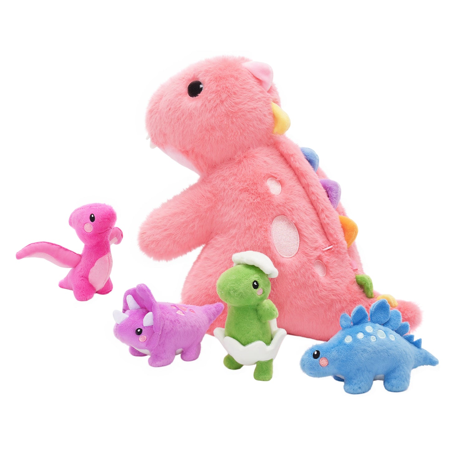Peluche de la Famille des Dinosaures avec 4 Bébés Dinosaures,Comme Sac à Bandoulière