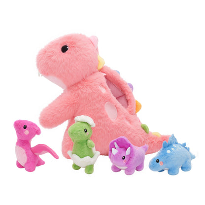 Peluche de la Famille des Dinosaures avec 4 Bébés Dinosaures,Comme Sac à Bandoulière