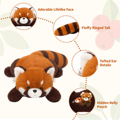 Famille Panda Roux en Peluche avec 4 Bébés