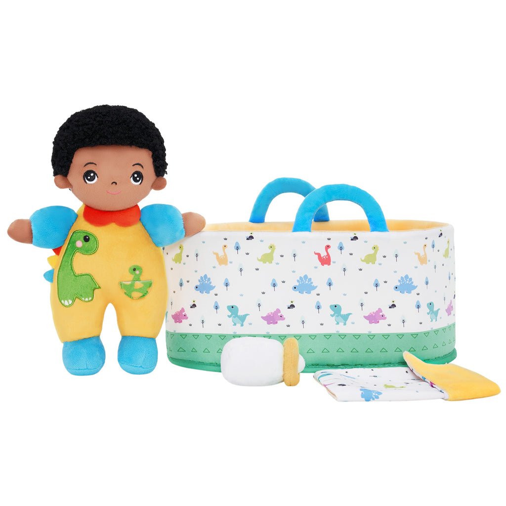 Mini Poupée En Peluche Personnalisée Dinosaure à Peau Foncée Et Coffret Cadeau
