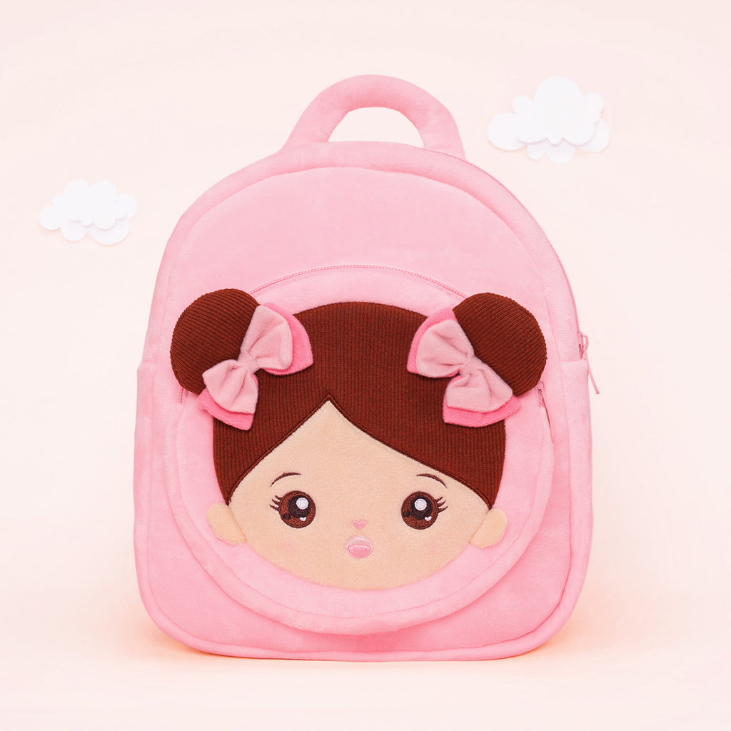 Sac à Dos Peluche Personnalisé Rose à Peau Marron et Yeux Ouverts